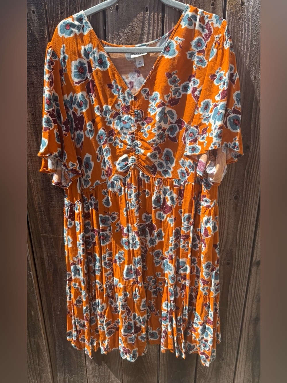 Ava & Viv Orange Floral V-Neck Tiered Dresssize 2X